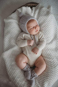 Snuggle Hunny Kids Merino Wool Baby Bonnet & Booties - Grey