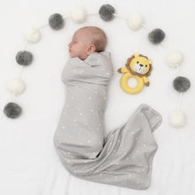 Load image into Gallery viewer, Living Textiles Jersey Swaddle &amp; Rattle Gift Set - Stars / Lion
